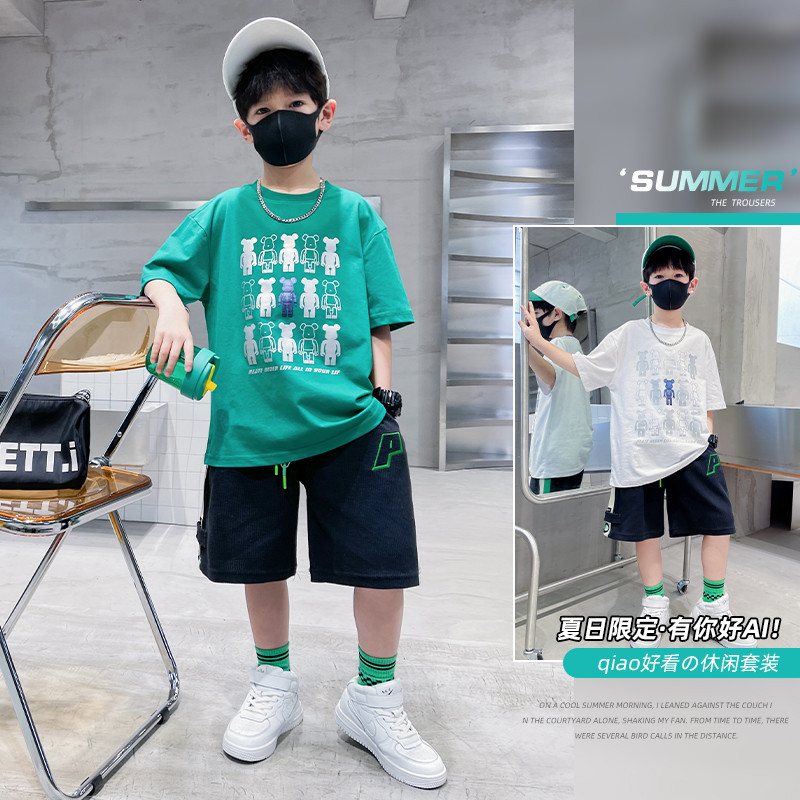 Crianças roupas meninos camiseta de manga curta 2025 novo estilo médio grande crianças frito rua rua Wear meninas menino