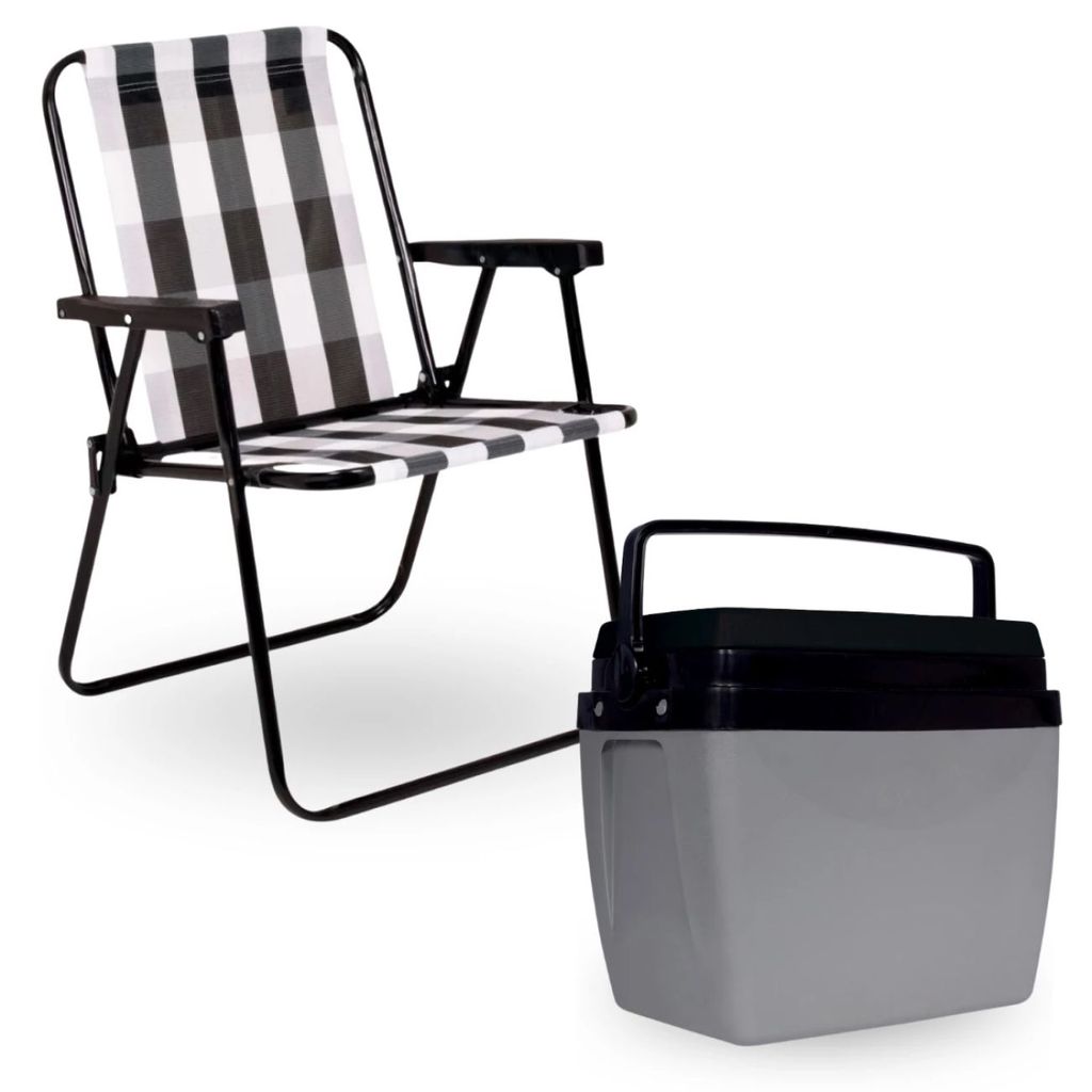 Kit Cadeira Praia Retro Dobrável + Cooler Térmico 26 Litros