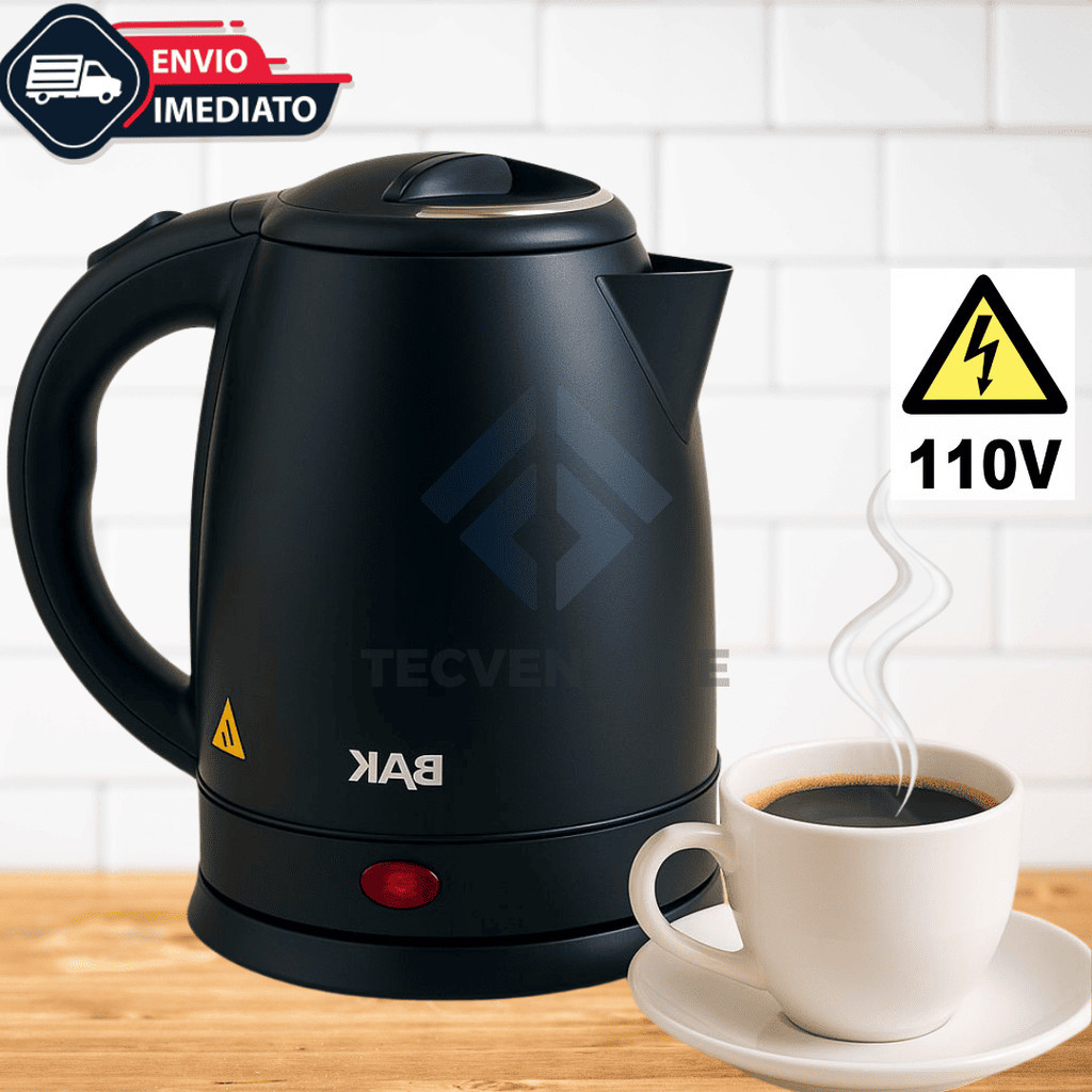 Chaleira Eletrica de Inox 110V Preto Fosco Jarra Eletrica Base Giratoria Desligamento Automático