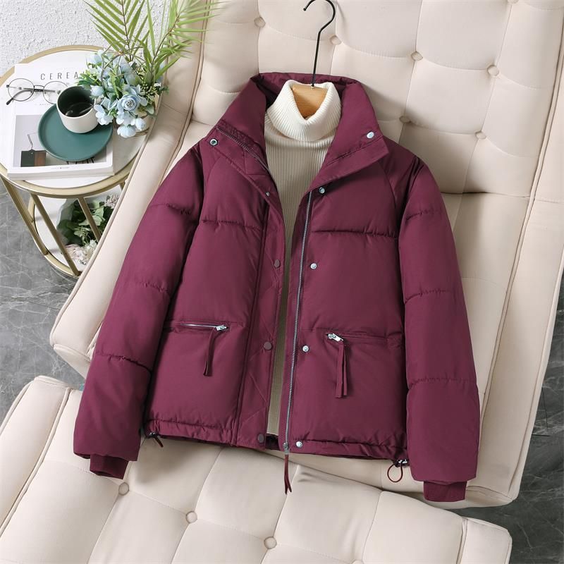 Inverno Algodão Acolchoado Jaqueta Grosso Solto Gola Zíper Casaco Feminino Roupas De Parkas Outwear