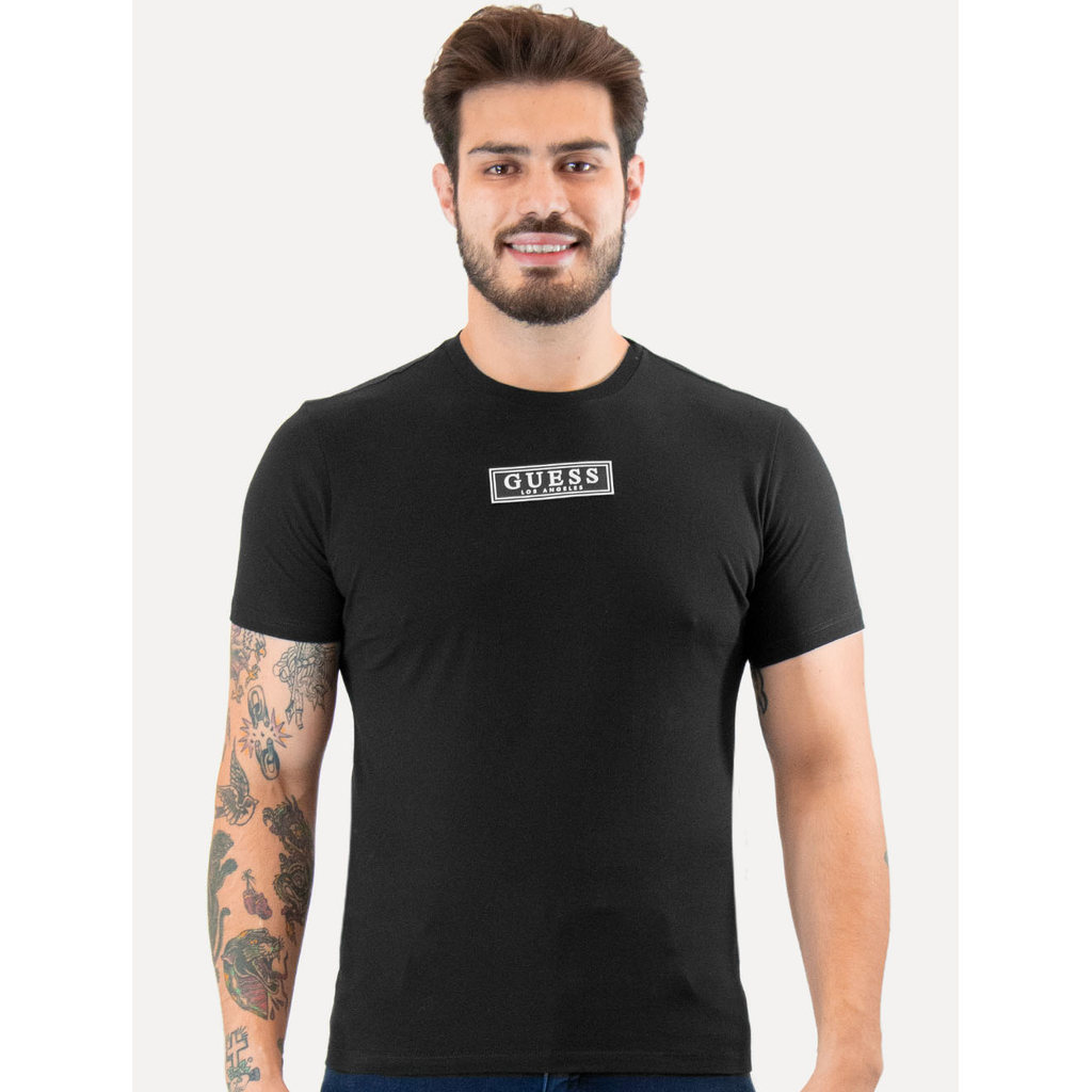 Camiseta Guess Original Masculina Patch Logo Preta