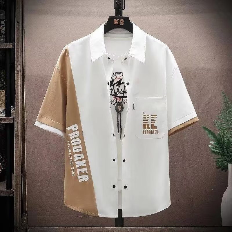 Design de Verão Costura Camisa de Manga Curta Masculina Verão na Moda Casual Moda Masculina na Moda Gelo Seda Camisa Fin