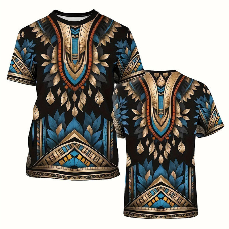 Camiseta Masculina Com Padrão Étnico Africano Tribal Dashiki 3D Impressa Verão Camisetas Casuais Soltas Manga Curta Ru