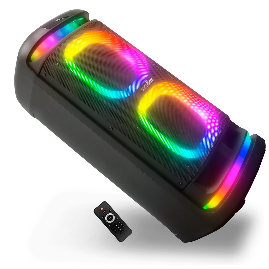 Caixa Torre De Som Bluetooth Tws Grande Portátil FM 80W RMS RGB Controle Alto Falante P2 P10 Pendrive SD Usb Bateria
