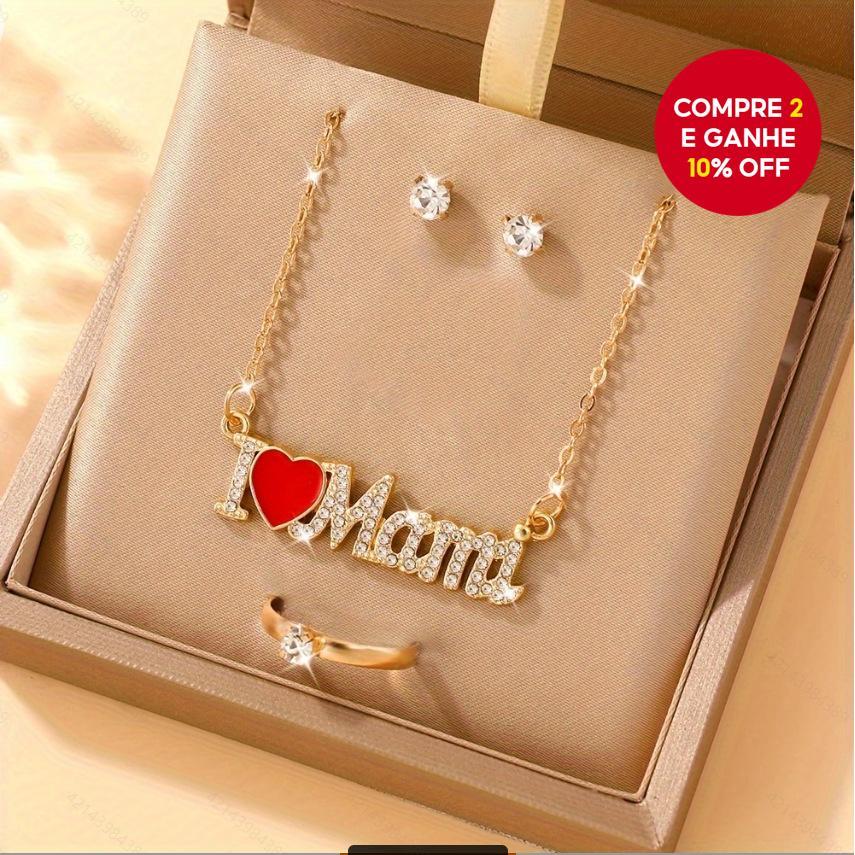Conjunto De Colar Mama De Zircônia Completa De 3 Peças Para Mulheres , Presente De Joias De Luxo O Dia Das Mães