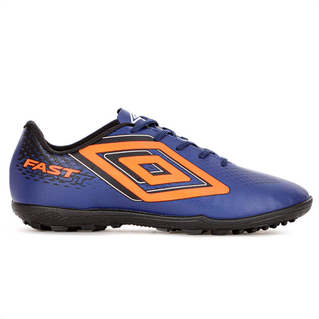 Chuteira Umbro Society Fast II Azul Escuro Laranja e Preto - Masculino
