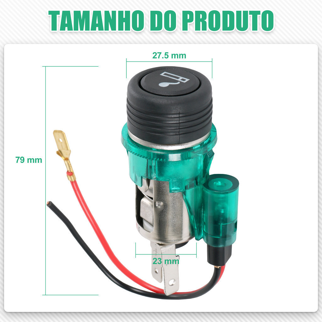 Detalhes do Acendedor Cigarro Tomada Carregador Para Veículos 12v Verde