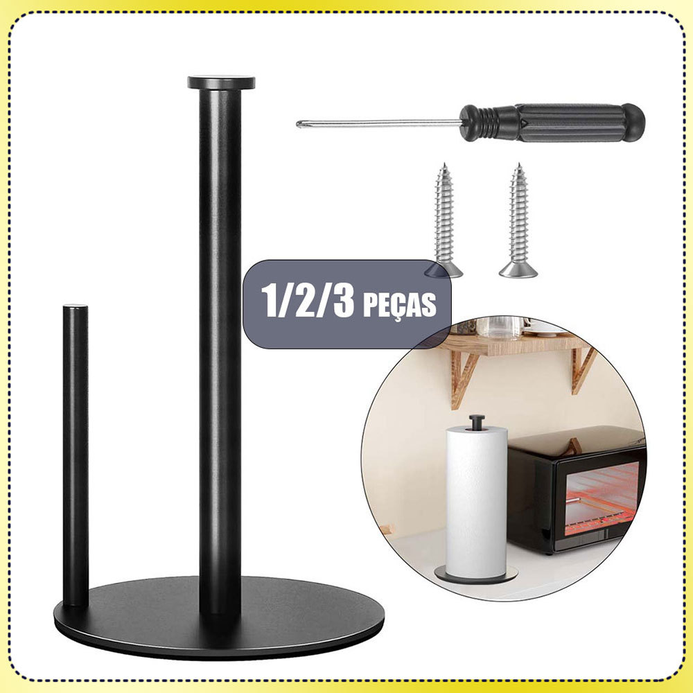 Suporte para rolo de cozinha Suporte vertical para lenços de papel Suporte vertical para caixa de papel Preto Kit 1/2/3