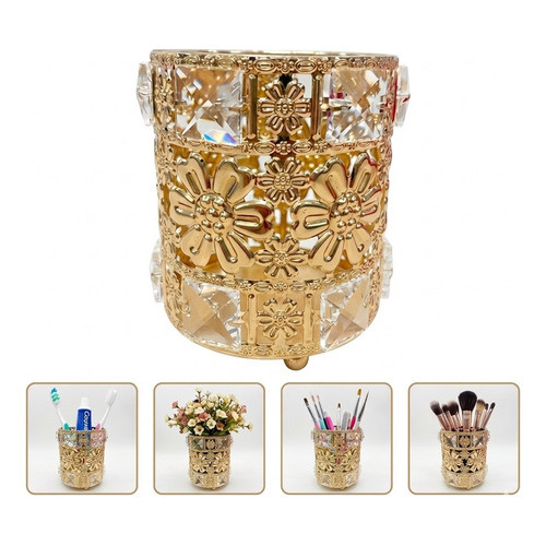 Porta Pincel Dourado Cristal Luxo Organizador de pincel de unha de gel espanador de po Make penteadeira Blush Dourado
