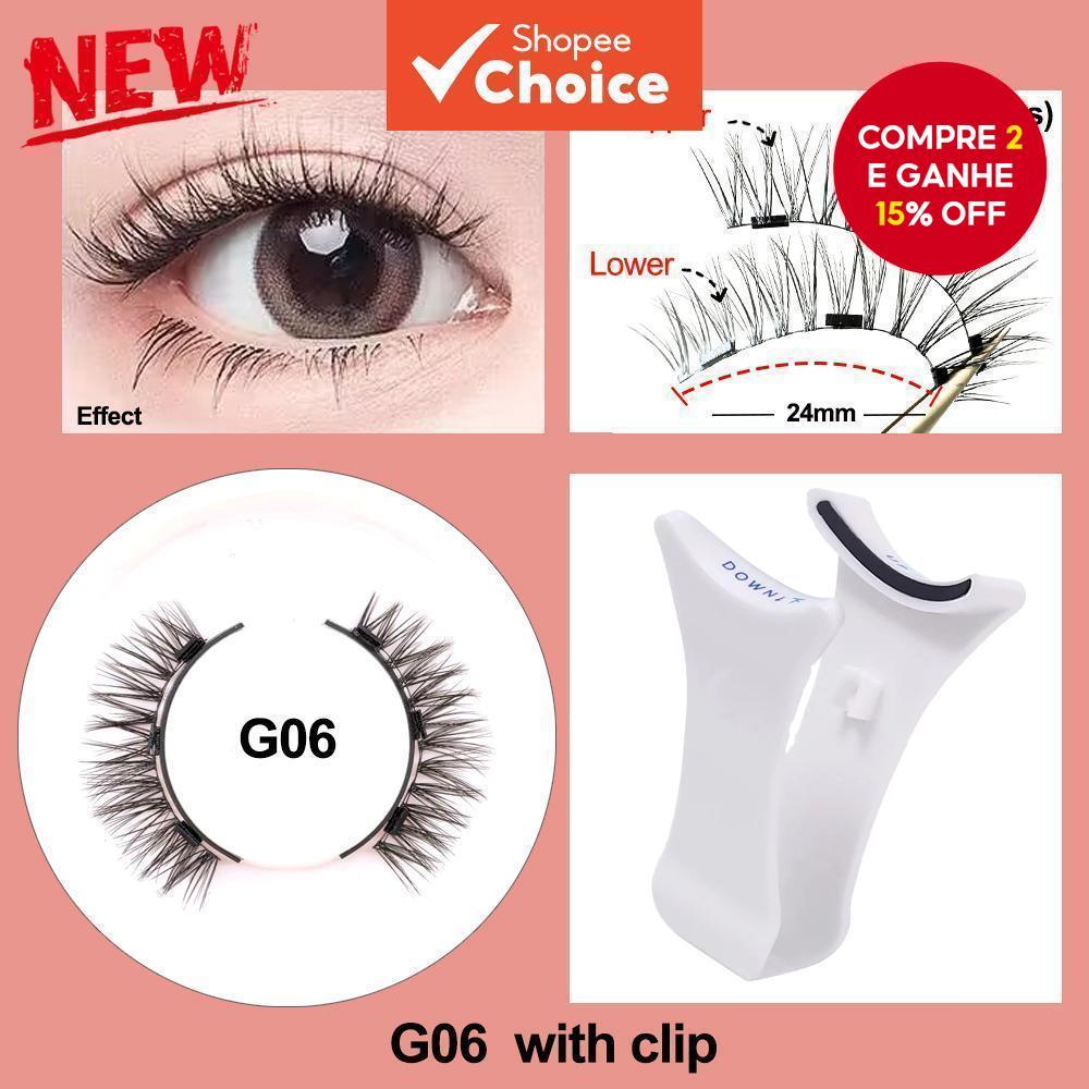 4 Unidades (1 Par) Cílios Postiços Clipe 3D Magnético Reutilizáveis À Prova D'água Sem Necessidade De Cola