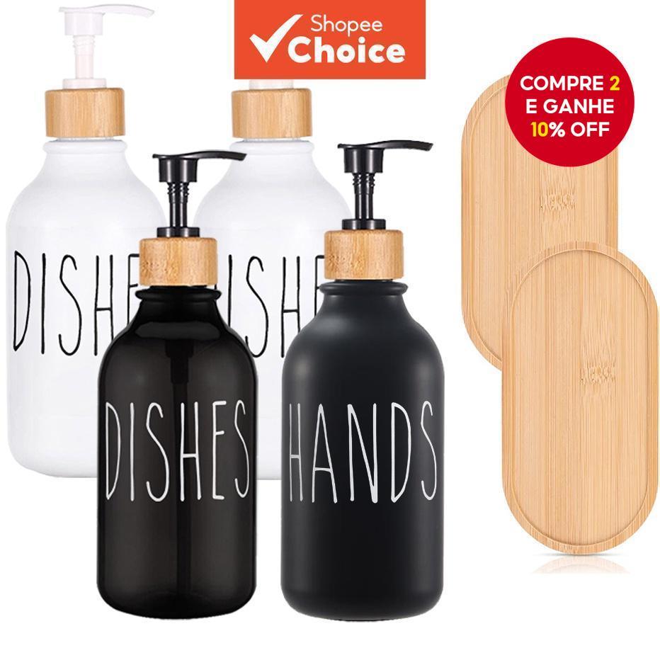 Dispensador De Sabonete Branco Para Mãos E Pratos Com Bomba : Garrafa De 500ml Organização De Decoração De Cozinha De Fa