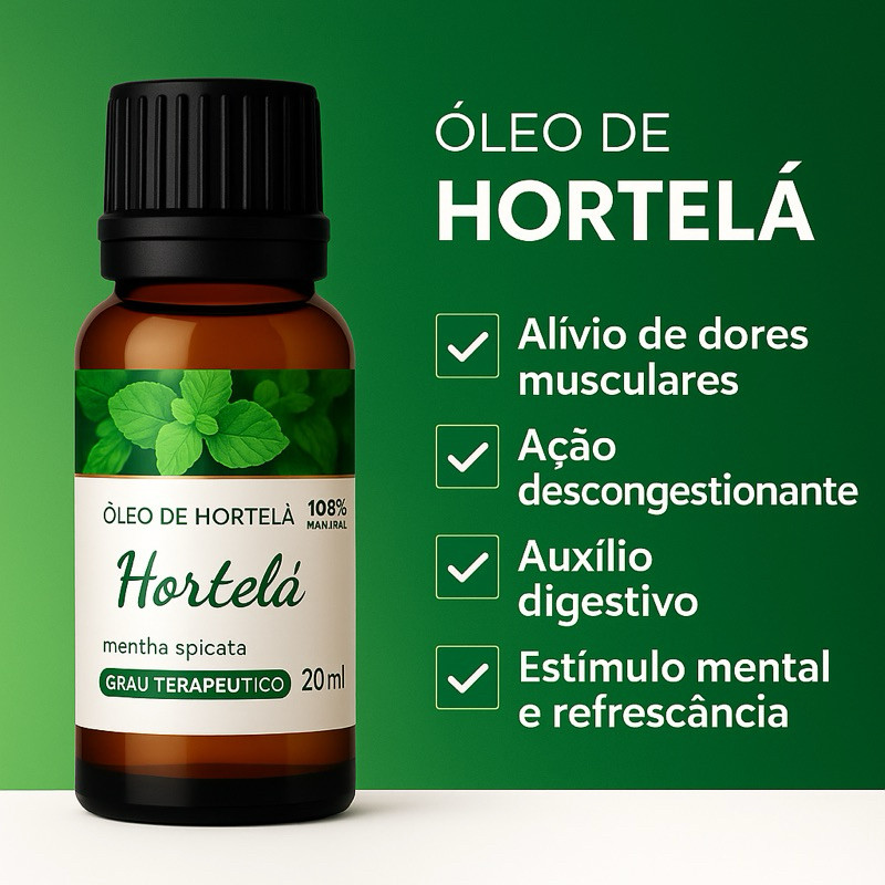 Óleo de Hortelã 100% Natural – Aromaterapia, Alívio de Dores, Respiração, Relaxante, 20ml M/// em Oferta na Shopee
