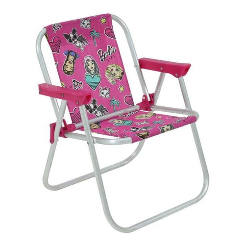 Cadeira Infantil Praia Ou Piscina Em Alumínio Barbie Bel Rosa