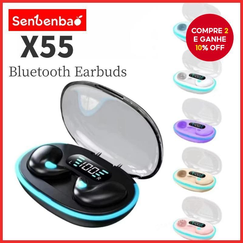 Fones De Ouvido TWS X55 Sleep , Bluetooth Sem Fio , Som Estéreo Hi-Fi , Com Redução De Ruído De Microfone À Prova D'água em Oferta na Shopee