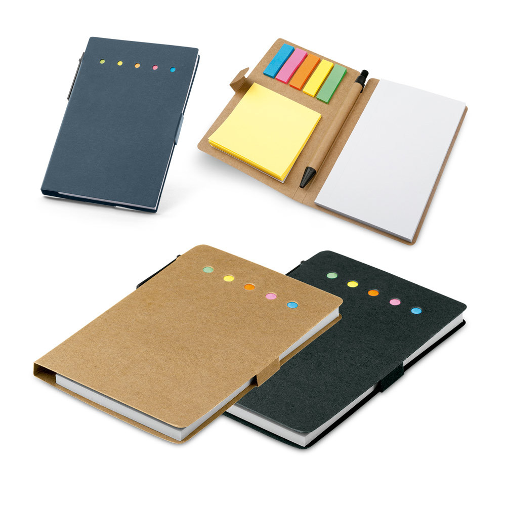 Kit Bloco com Adesivados Ecológico com Caderno e Caneta – Kraft Reciclado (100x150mm)