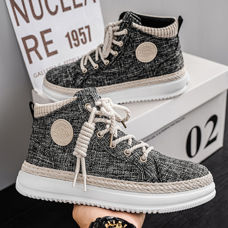 Sapatos masculinos de alta qualidade 2026 novo estilo verão All-Match Casual Mid-top tênis masculino de sola grossa lona
