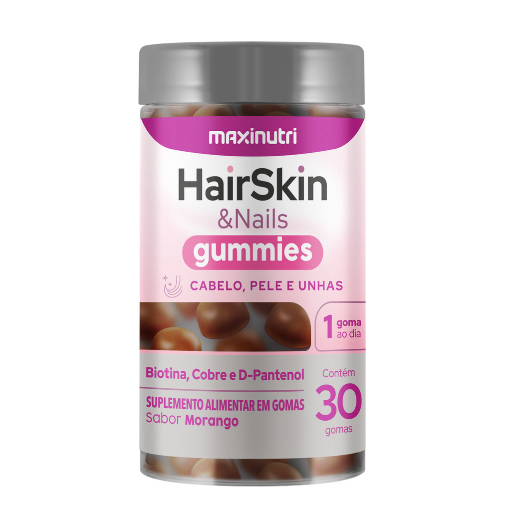 HairSkin Gummies Maxinutri 30 Gomas cuidado diário para cabelo, pele e unhas