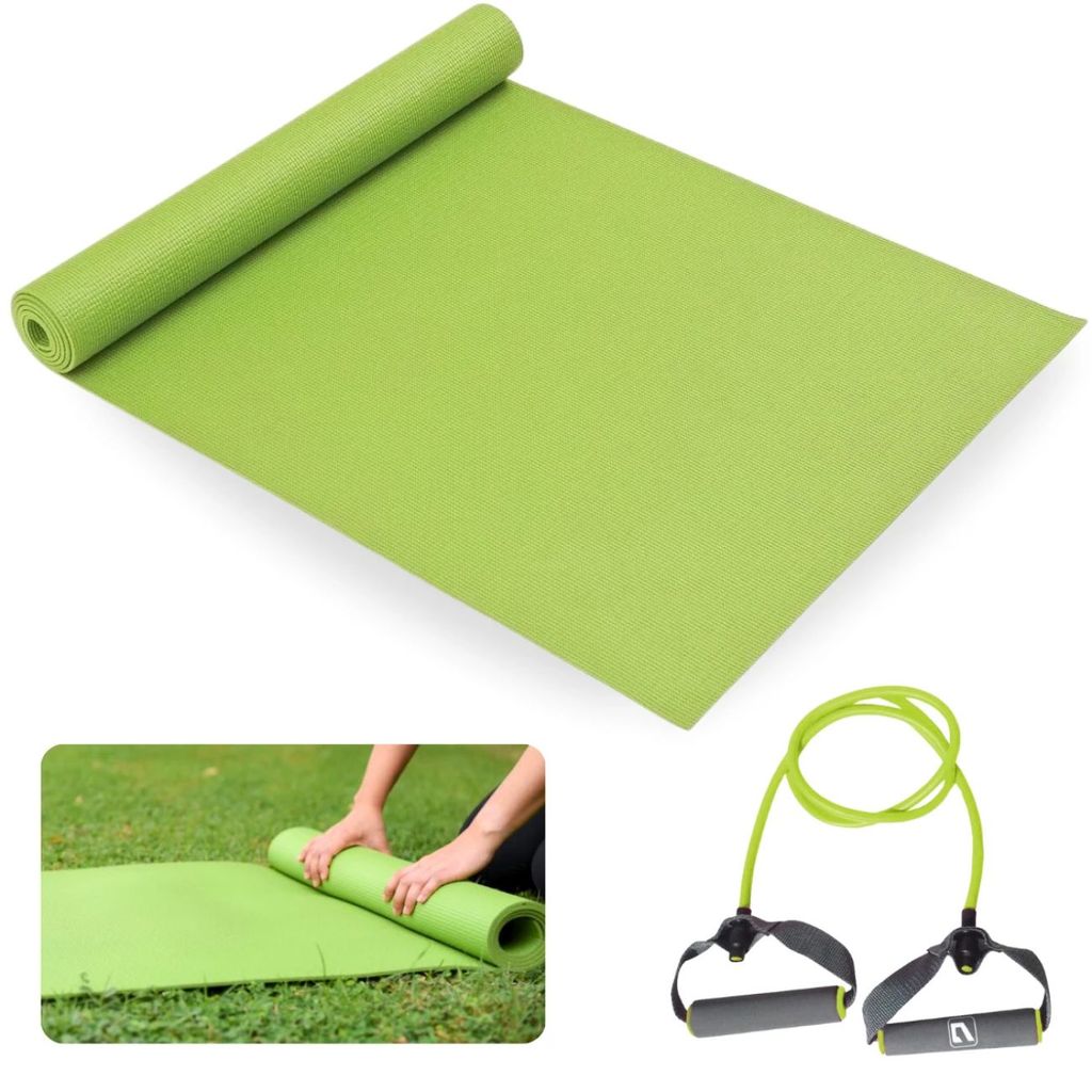 Kit Treino Colchonete 1,73m + Extensor 1 Via Tensão Média Yoga Pilates Fitness