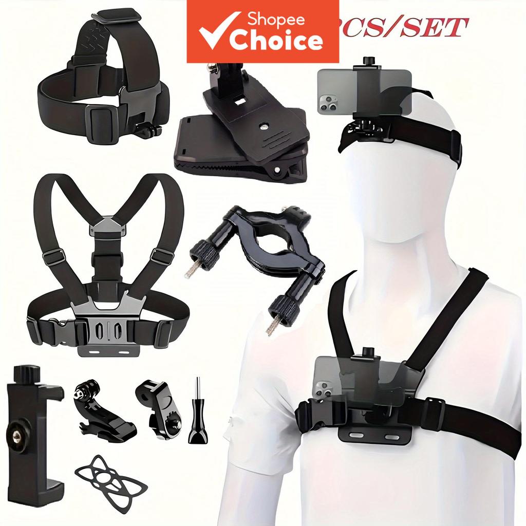 Kit De Câmera De Ação Alça De Cabeça Montagem No Peito 9 Em 1 Para GoPro 13 12 Insta360 Acessórios De Telefone DJI