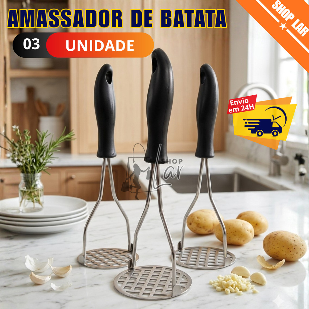 Amassador Batatas Legumes Feijão Aço Inox Cabo De Plástico Inoxidável em Oferta na Shopee