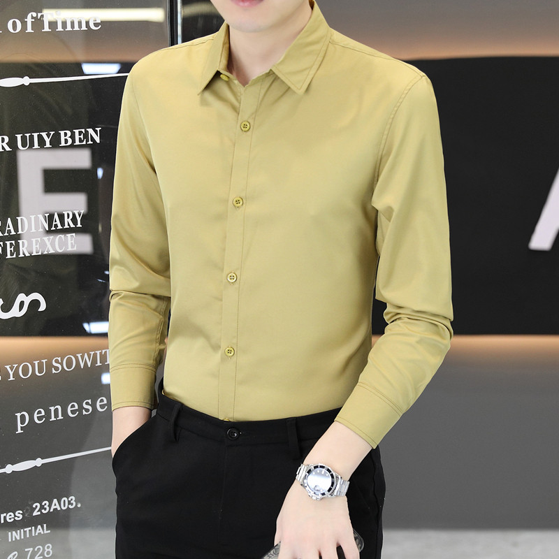 Outono camisa de manga comprida masculina fino ajuste na moda bonito Casual negócios camisa masculina 2024 novo estilo P