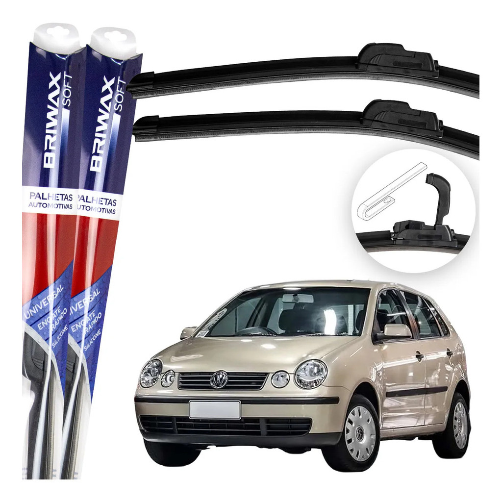 Jogo Palhetas Limpador de Parabrisa Silicone Chuva Gancho Universal Vw Polo 2002 Até 2009