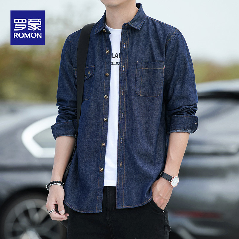 Lomon Denim Camisa Masculina de Manga Comprida Primavera Outono Estilo na Moda Macacão Jaqueta Masculina na Moda Ca