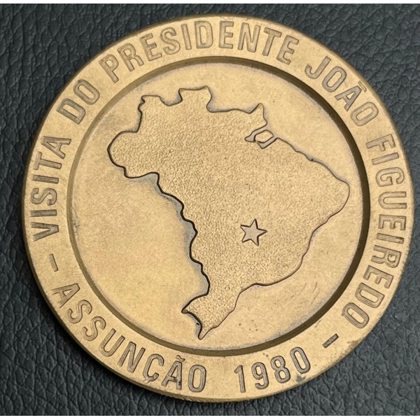 Medalha do Brasil 1980 - Visita do Presidente João Figueiredo a Assunção / Paraguai - Bronze 54.0g - 50mm Na Capsula