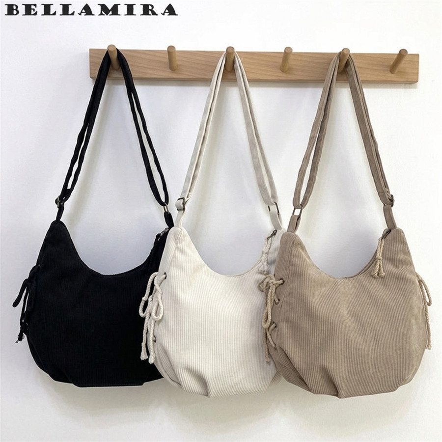 Bolsa Hobo Unissex de Pano Veludo Cotelê | Grande Capacidade | Estilo Versátil para Estudantes e Uso Diário ✨