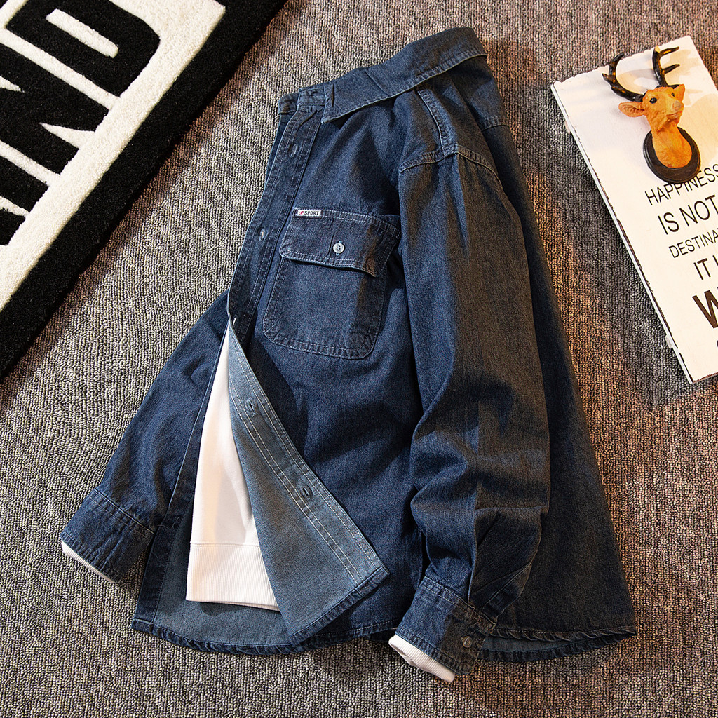 Camisa jeans masculina de manga comprida japonês Retro ins Street Wear High-End masculino Workwear camisa Casual jaqueta
