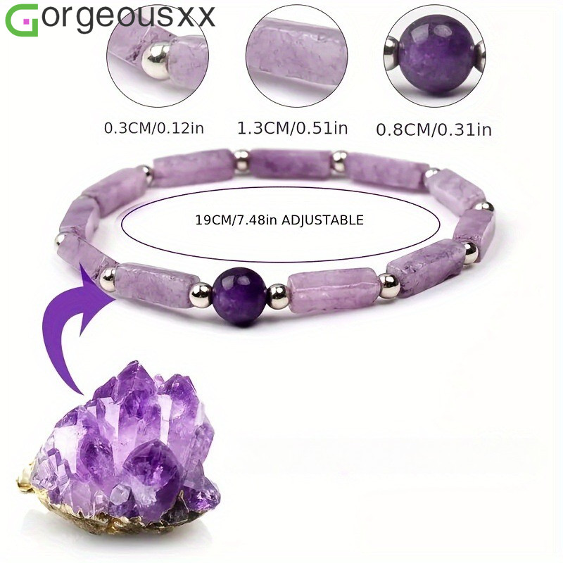 [Gorgeousxx] Nova Imitação De Ametista Pulseira De Contas Quadradas Para Mulheres Estilo Simplicidade Pulseiras Joias