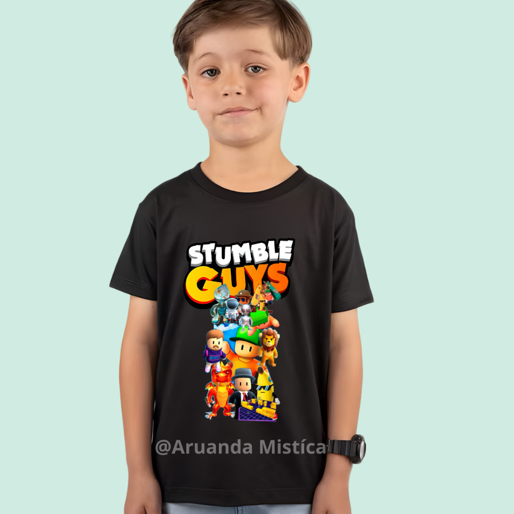 Camiseta Infantil Kids Stumble Guys Jogos Video Game Player Desenho Youtuber 100% Algodão Premium