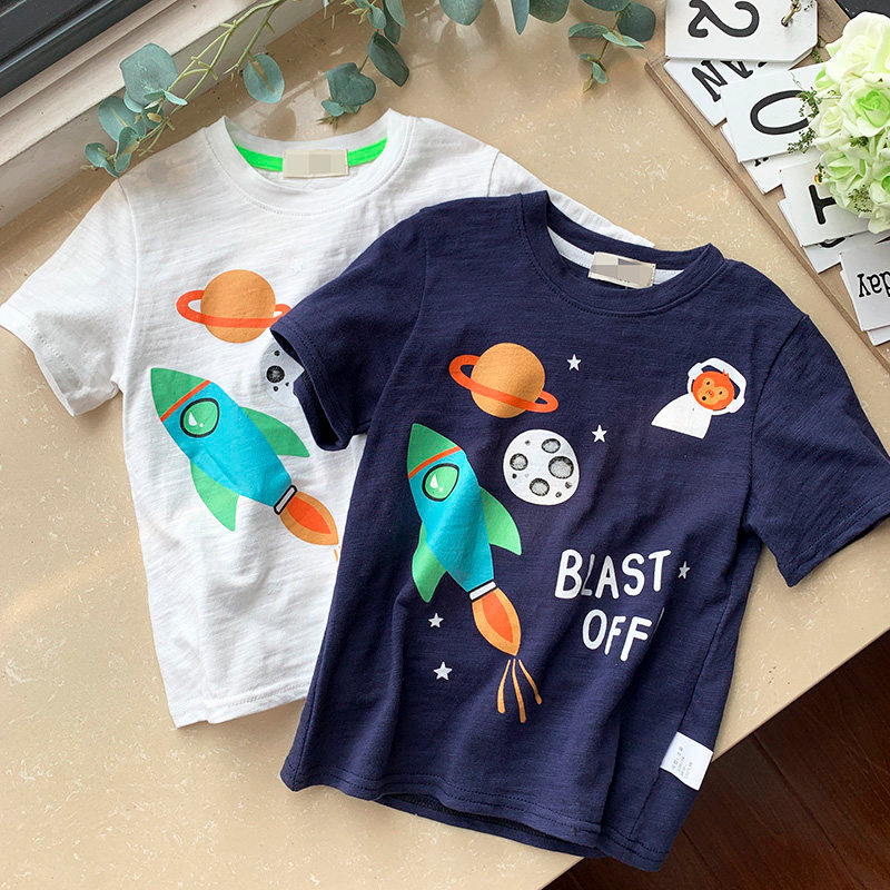Slub algodão ~ meninos camiseta de manga curta em torno do pescoço verão crianças meia manga puro algodão bebê topo resp
