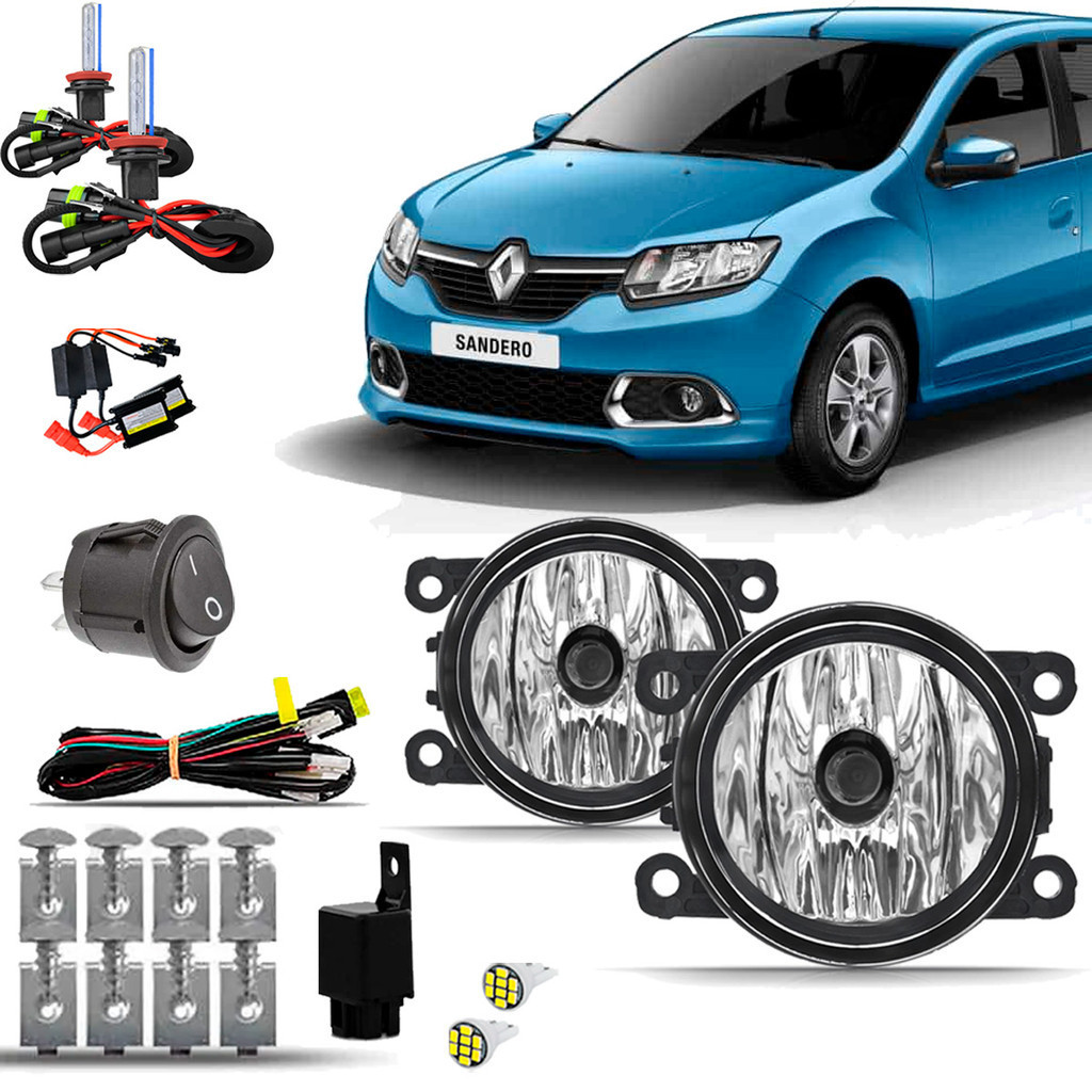 Kit Farol Milha Neblina Auxiliar Farolete Cibie Completo Renault Sandero 2015 2016 2017 2018 2019 Xenon 8000k