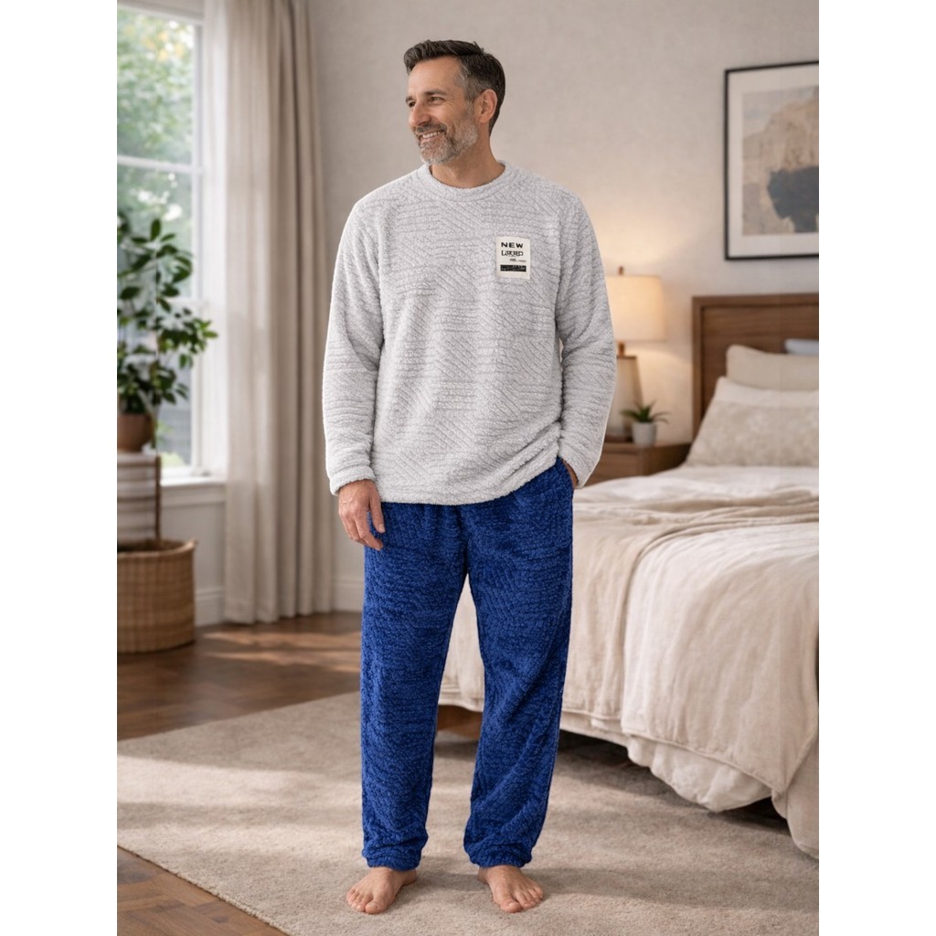 Conjunto Pijama Plush Adulto Inverno Peluciado Blusa Manga Longa + Calça Moda Feminina Masculina Super Conforto