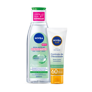 NIVEA KIT Água Micelar Solução de Limpeza 7 em 1 Efeito Matte 200ml + NIVEA Sun UV Face C…