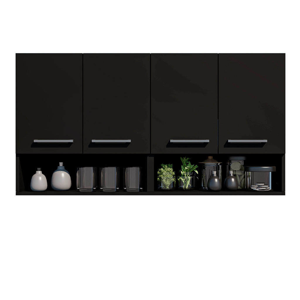 Armário Aéreo 4 Portas Branco com Nicho Decorativo – Otimize Seu Espaço