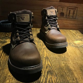 Botas masculinas de sola grossa de couro genuíno Retro impermeável botas curtas Denim botas gerais Mid-High-Top rendas c