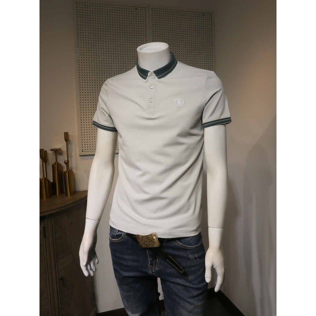 Camisa polo Casual de negócios masculina de manga curta cor diferente bainha listrada lapela masculina verão Paul camisa