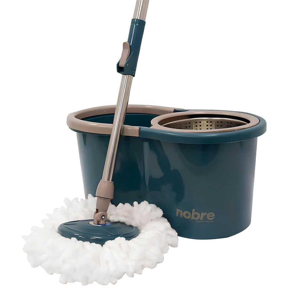 Kit Mop Rotatório 13L Cesto Inox 2 Refis Esfregão Limpeza 360 Balde com Mop