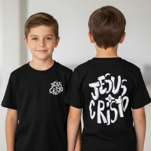 Camiseta Preta Infantil Gospel Jesus Cristo Varias estampas do 4 ao GG