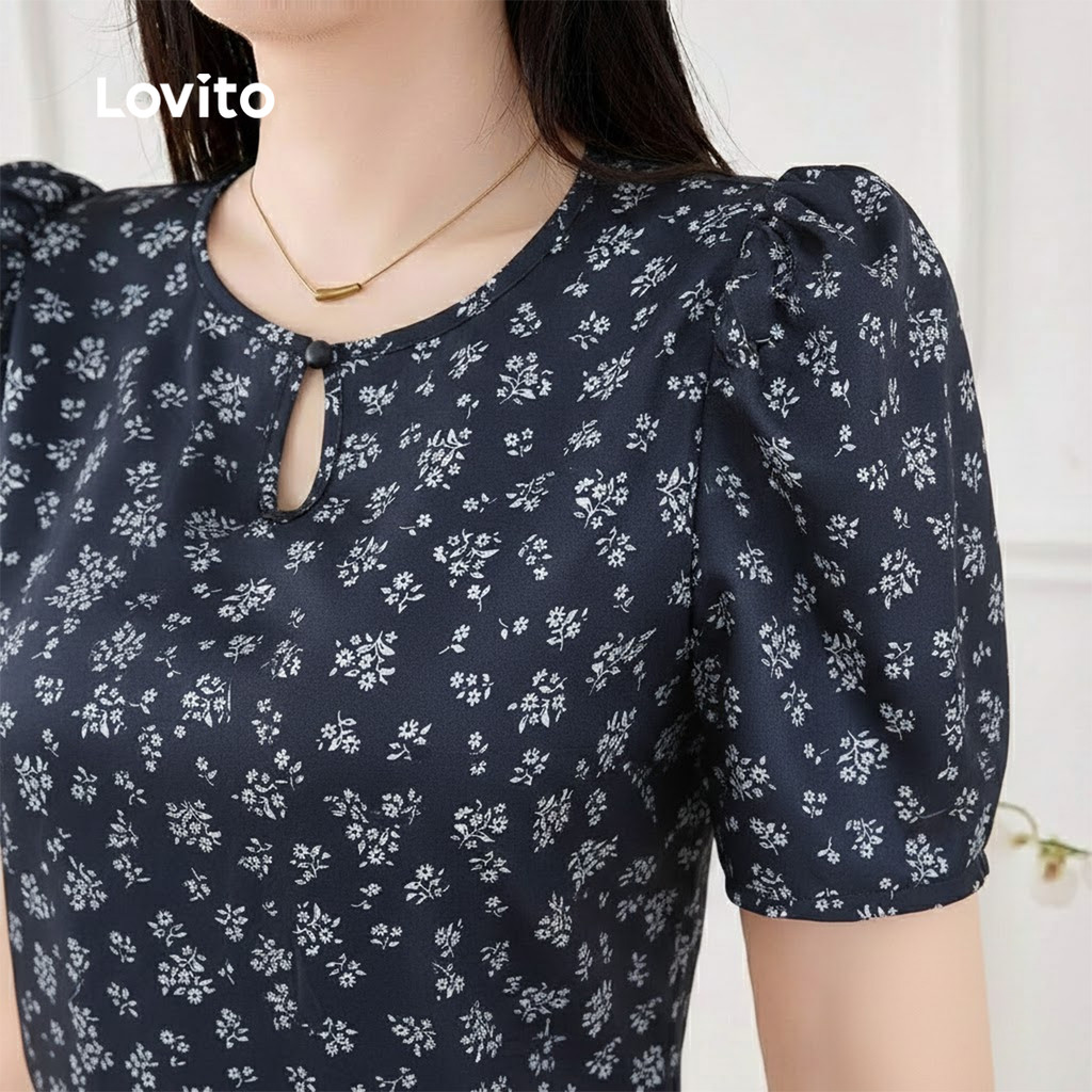 Lovito Blusa Boho com Recorte para Primavera/verão Blusa Feminina Azul Marinho L164ED130 em Oferta na Shopee