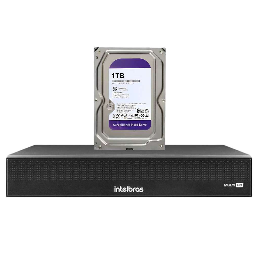Kit Gravador de Vídeo Digital MHDX 3108-C 8 Canais Com Inteligência Artificial Intelbras + HD 1TB