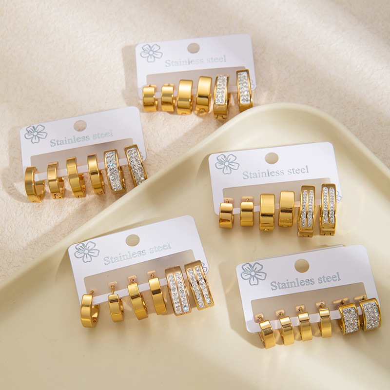 BLOSSOM Conjunto de três peças de brincos de diamante I Brincos não desbotados de aço inoxidável Brincos combinados