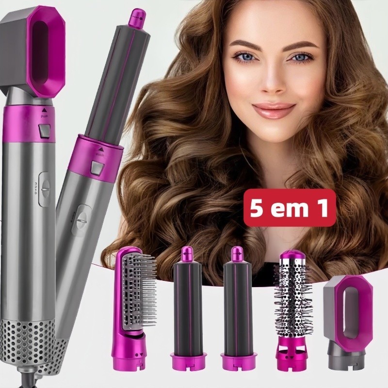 Escova Secadora 5 em 1 – Modela, Alisa, Seca e Dá Brilho em Minutos!