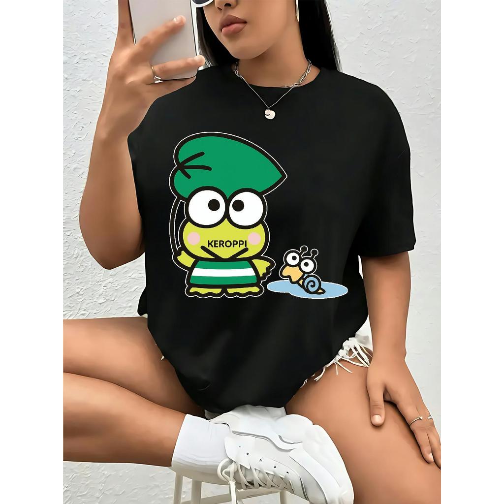 BR.Moonlight Camiseta Feminina Plus Size Sanrio Keroppi Friends Design Confortável Divertida Fofa Primavera Verão
