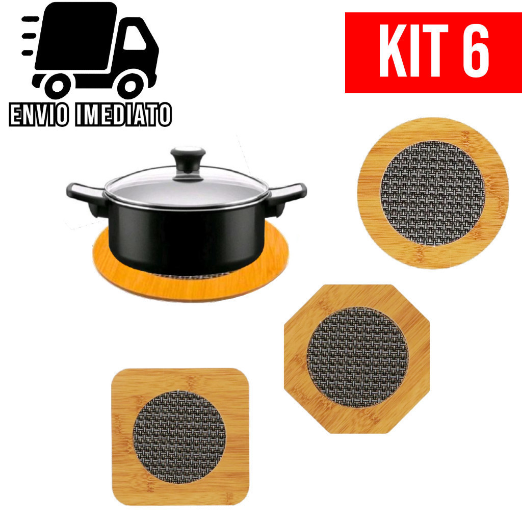 Kit 6 Descanso de Panela Bambu Redondo Porta Panela e Travessa para Mesa Cozinha Achadinhos da Shoppe Casa Baratinho