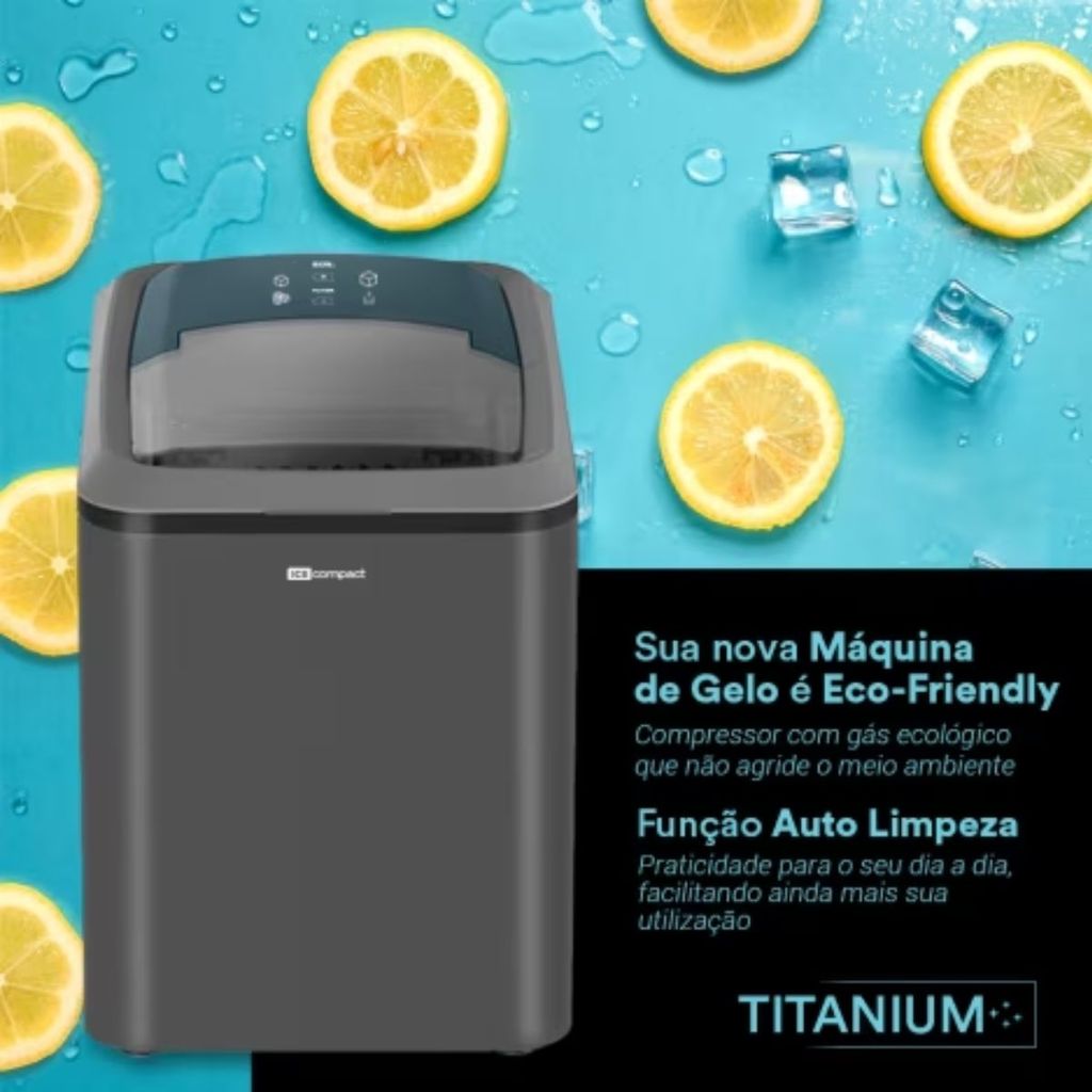 Máquina De Gelo Titanium 15kg Ice Compact Emg02t - Eos 220v