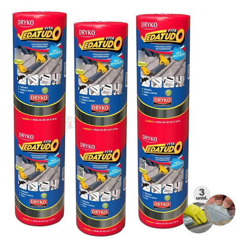 Kit 3 Manta Asfáltica Adesiva Aluminizada 60X10 FVD60 DRYKO