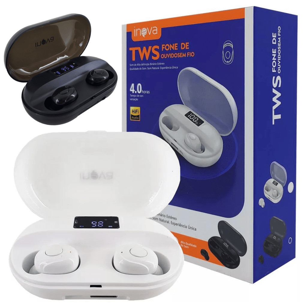 Fone de ouvido bluetooth sem fio tws wireless intra auricular original inova basike